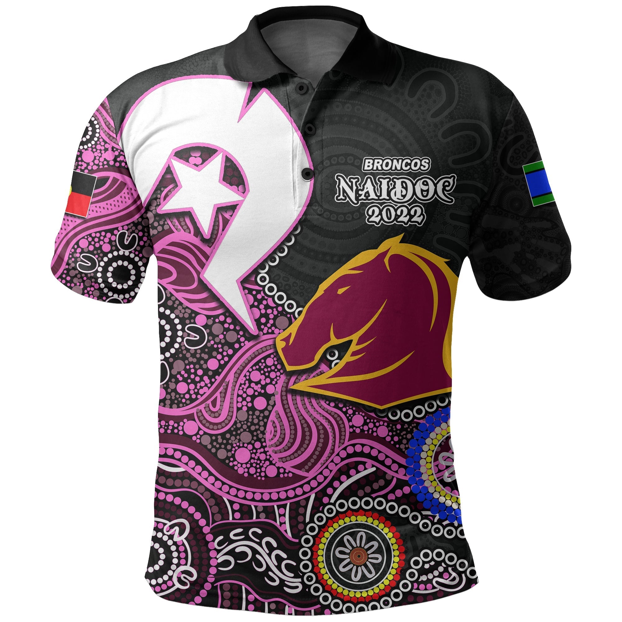 Broncos Rugby Polo Shirt NAIDOC 2022 Patterns Pink Style - Vibe Hoodie Shop