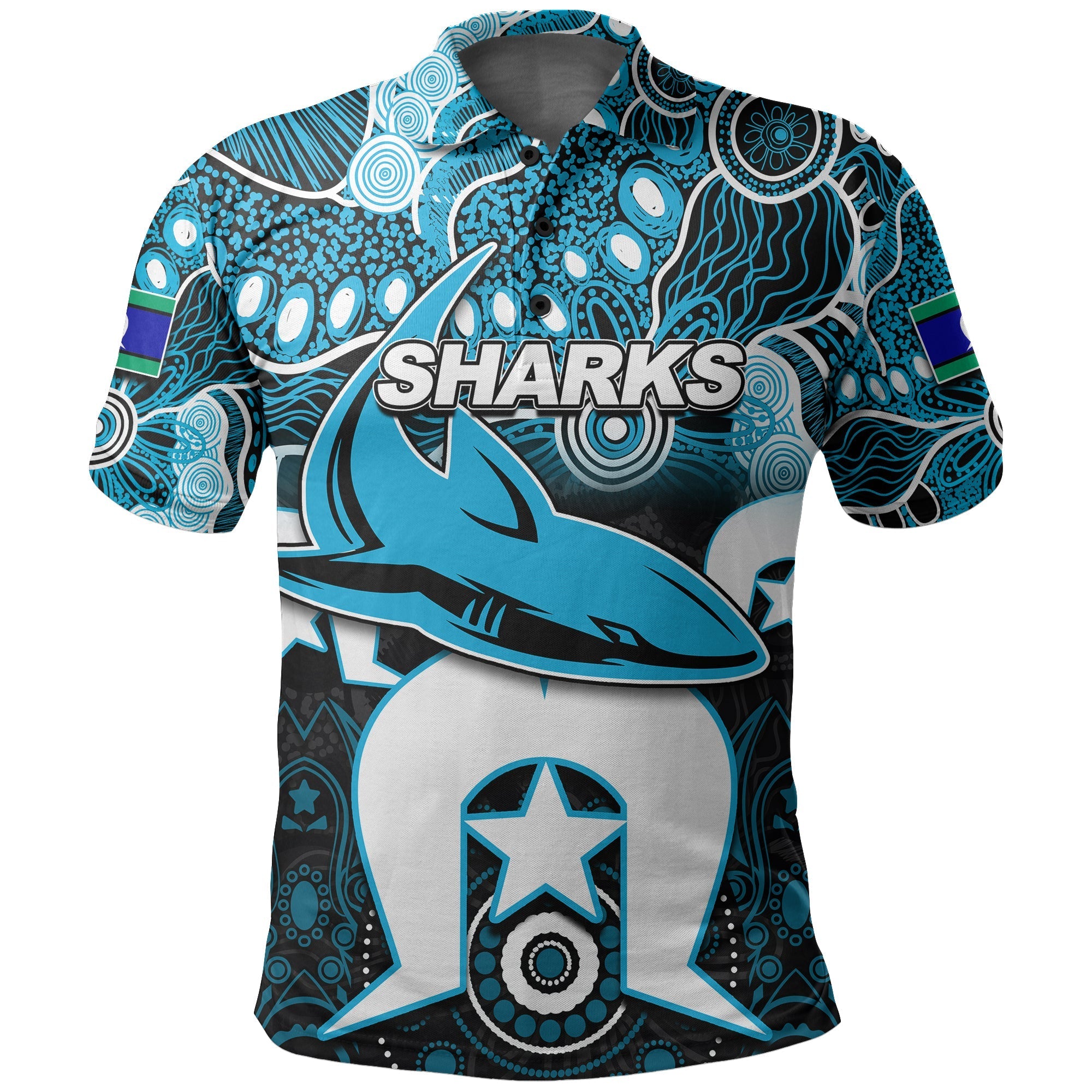 (Custom Personalised) Sharks Torres Strait Islanders Mix Aboriginal Polo Shirt - Vibe Hoodie Shop