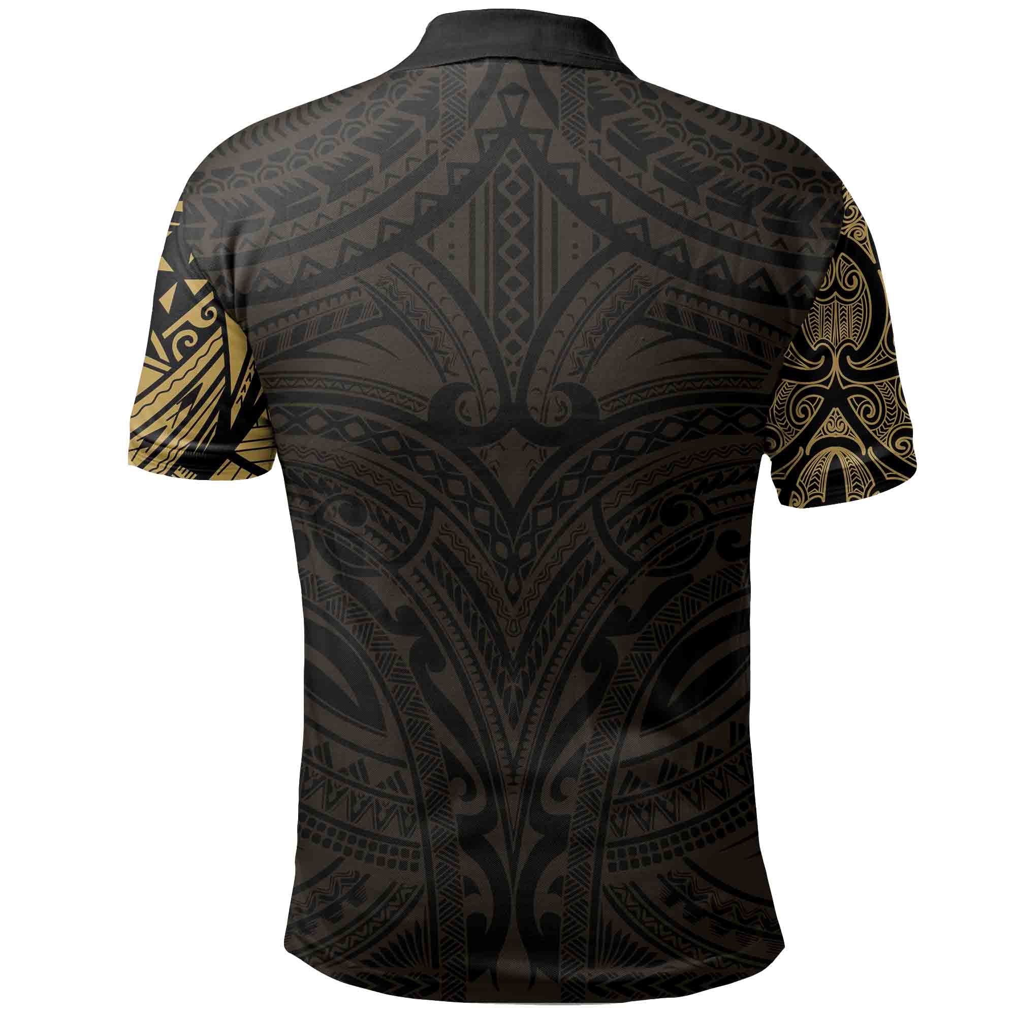 New Zealand Polo Shirt, Maori Polynesian Tattoo Gold - Vibe Hoodie Shop