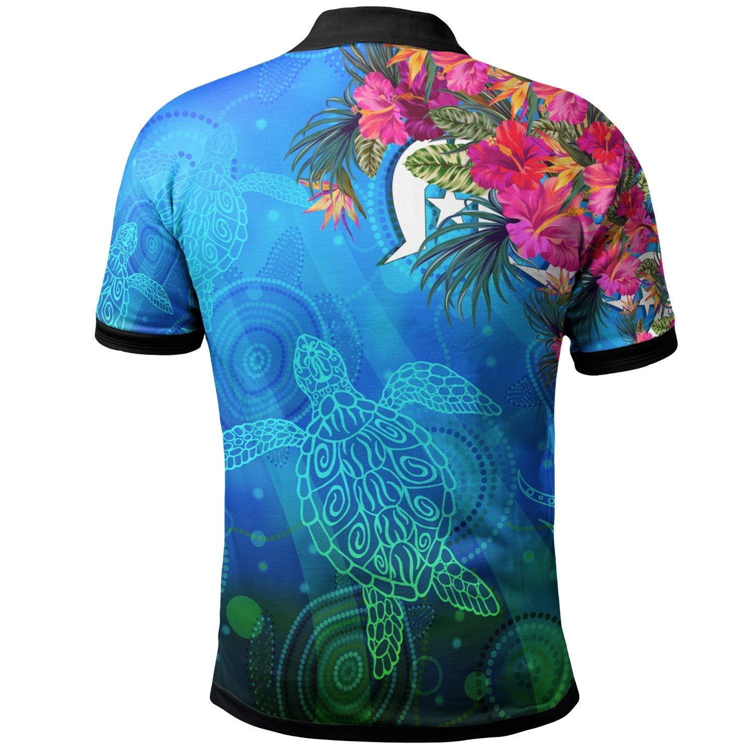 Polo - Torres Strait Blue Sea With Hibiscus - Vibe Hoodie Shop