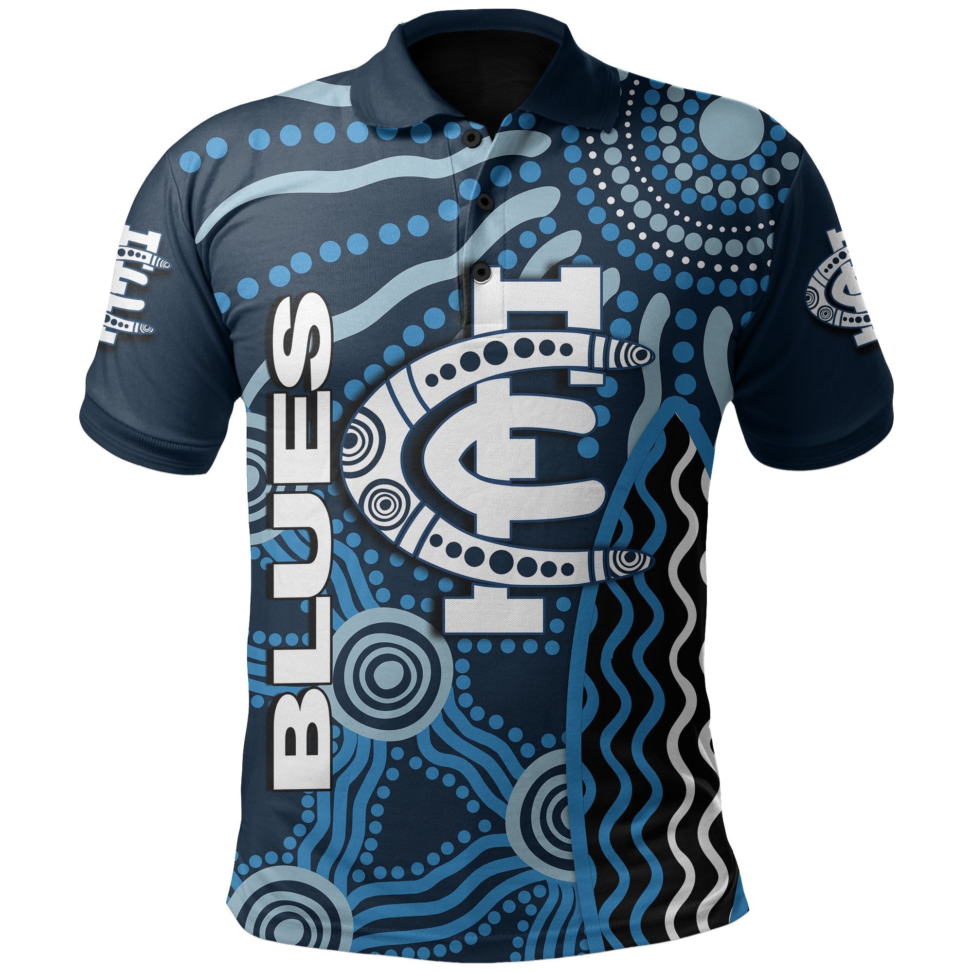 Carlton Blues Polo Shirt Aboriginal - Vibe Hoodie Shop