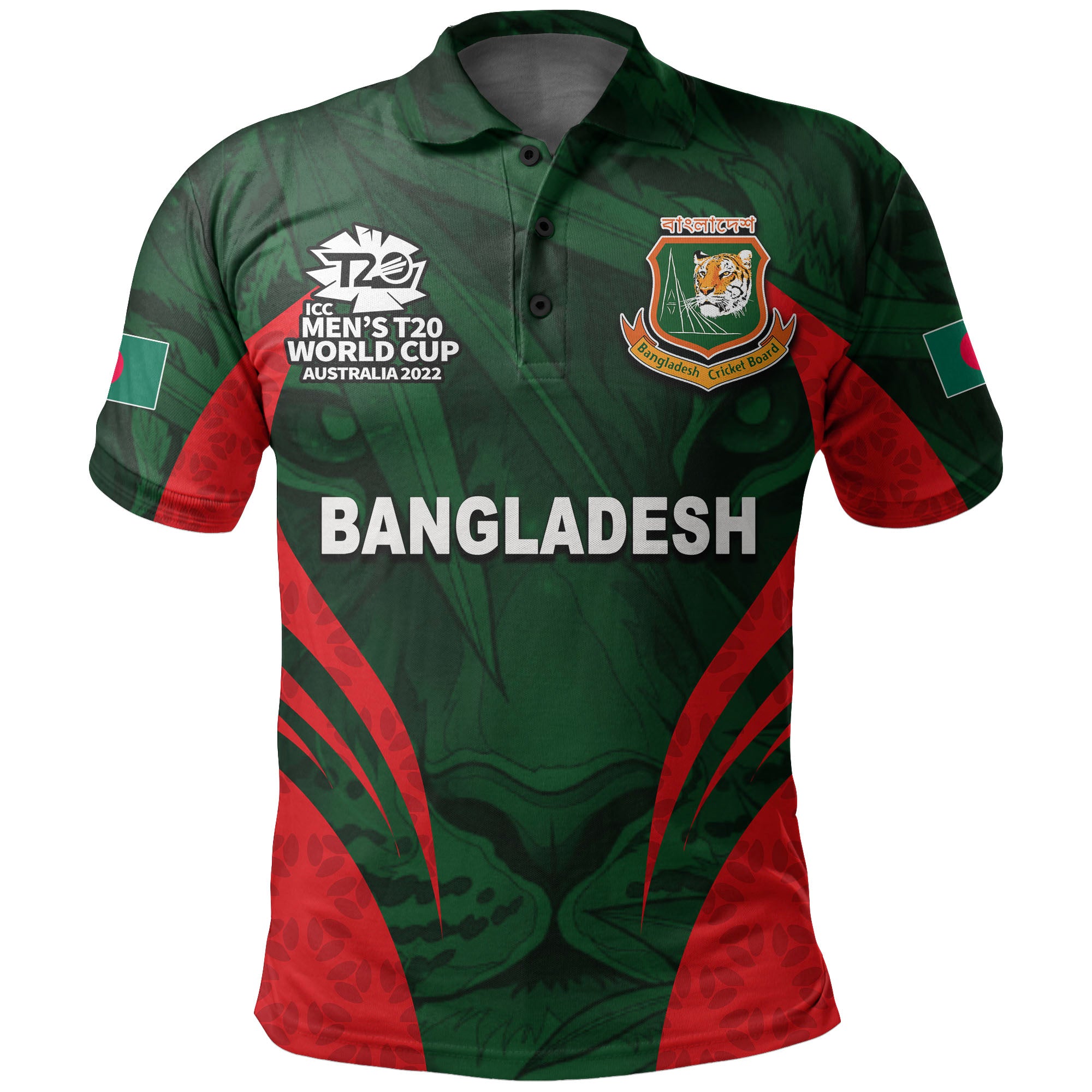 (Custom Personalised And Number) Bangladesh Cricket Men's T20 World Cup Polo Shirt Tiger - Vibe Hoodie Shop