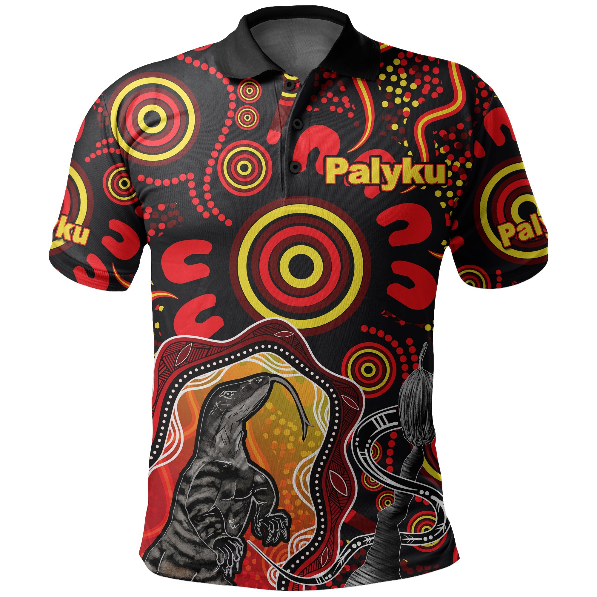 Aboriginal Lizard Polo Shirt Red Color - PALYKU - Vibe Hoodie Shop