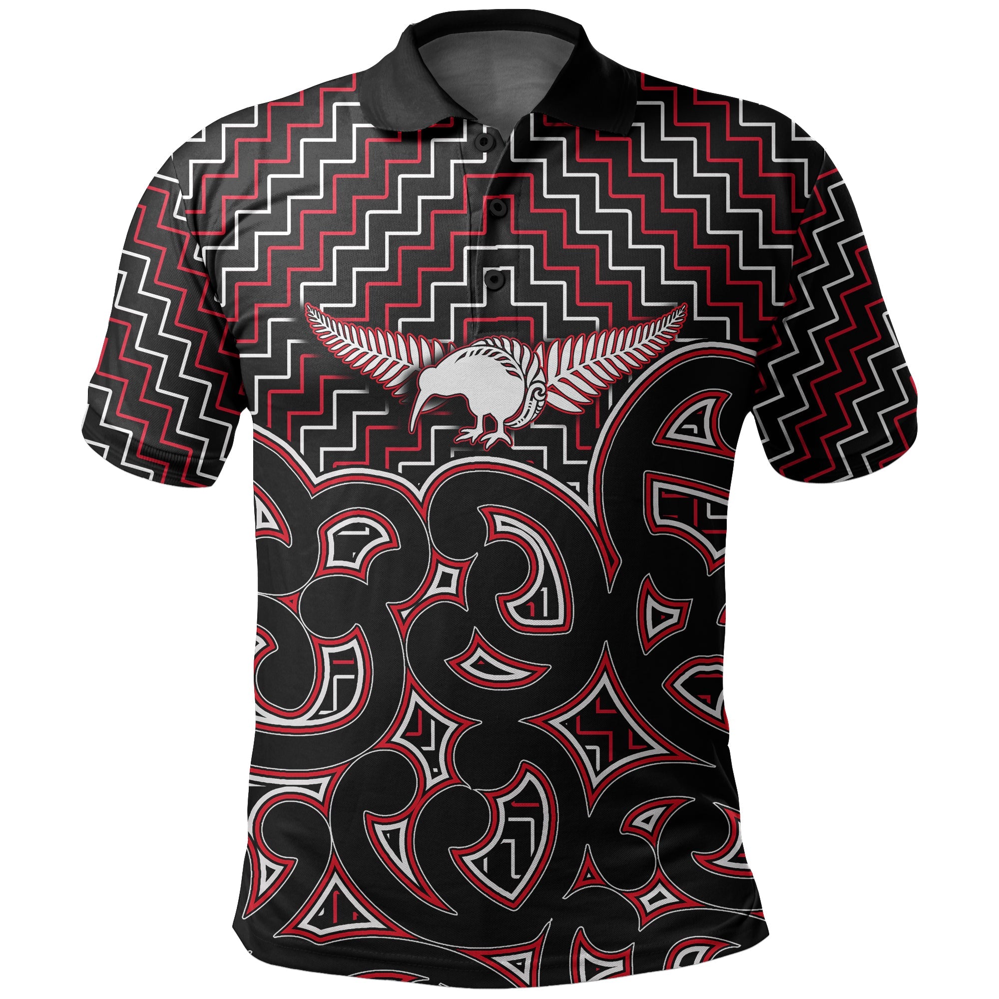 New Zealand Polo Shirt Maori Graphic Tee patterns Red - Vibe Hoodie Shop