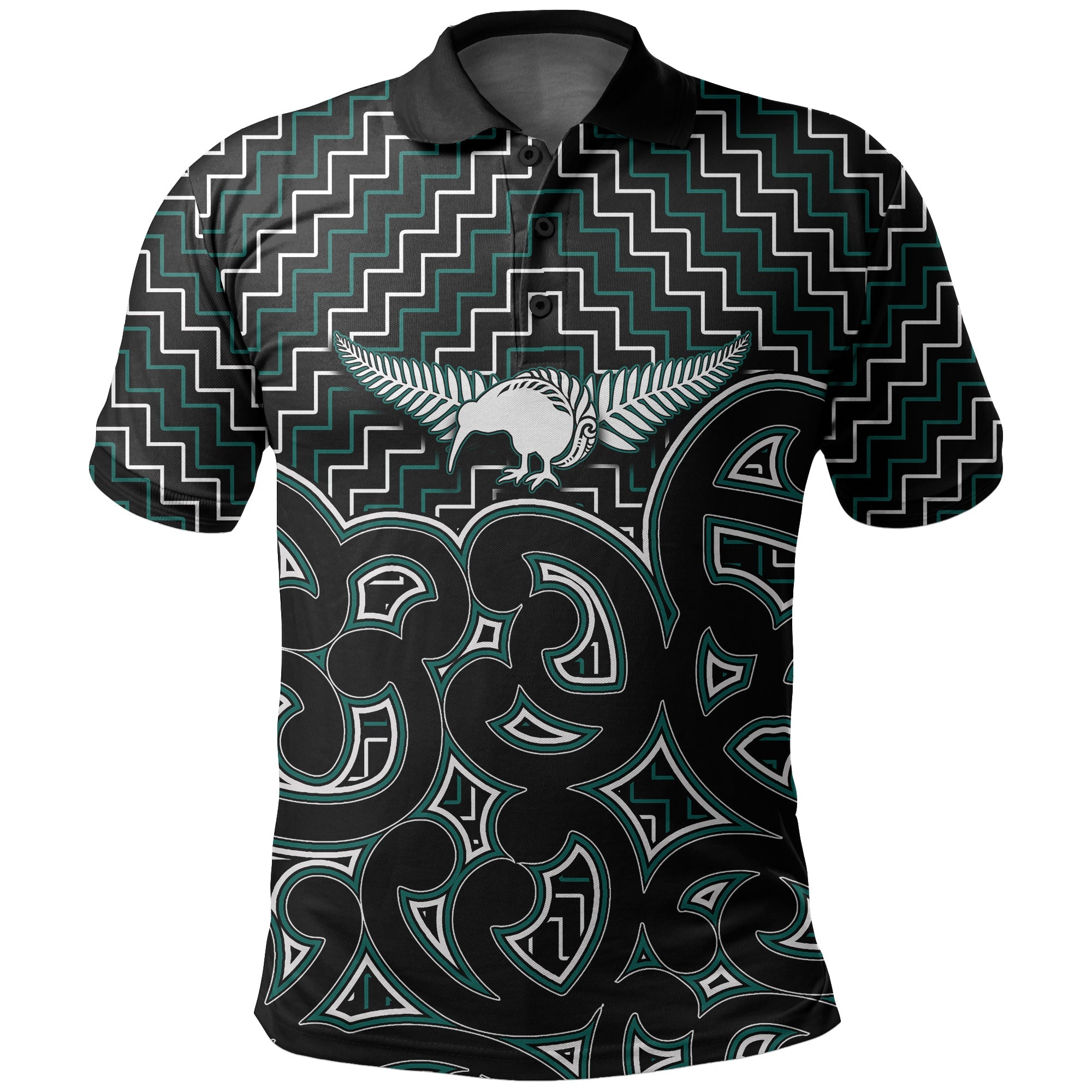 New Zealand Polo Shirt Maori Graphic Tee patterns Green - Vibe Hoodie Shop