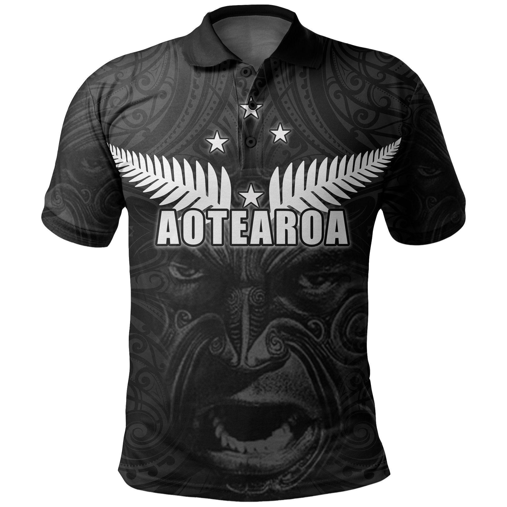 New Zealand Rugby The Haka Tatto Face Polo Shirt - Vibe Hoodie Shop