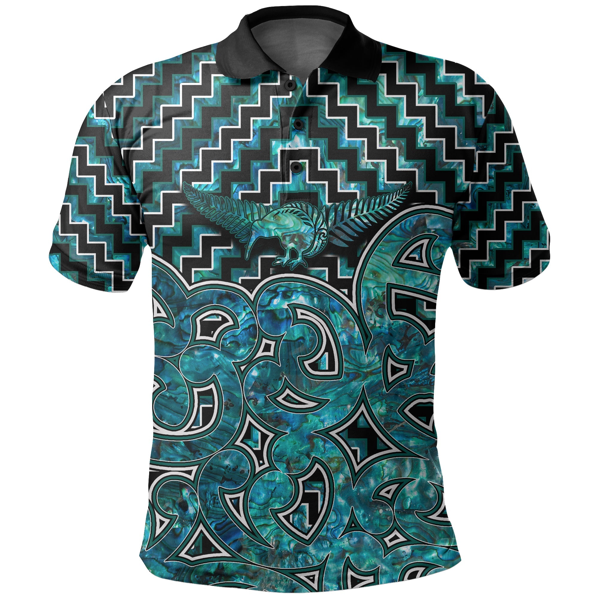 New Zealand Polo Shirt Maori Graphic Tee patterns Paua Shell - Vibe Hoodie Shop