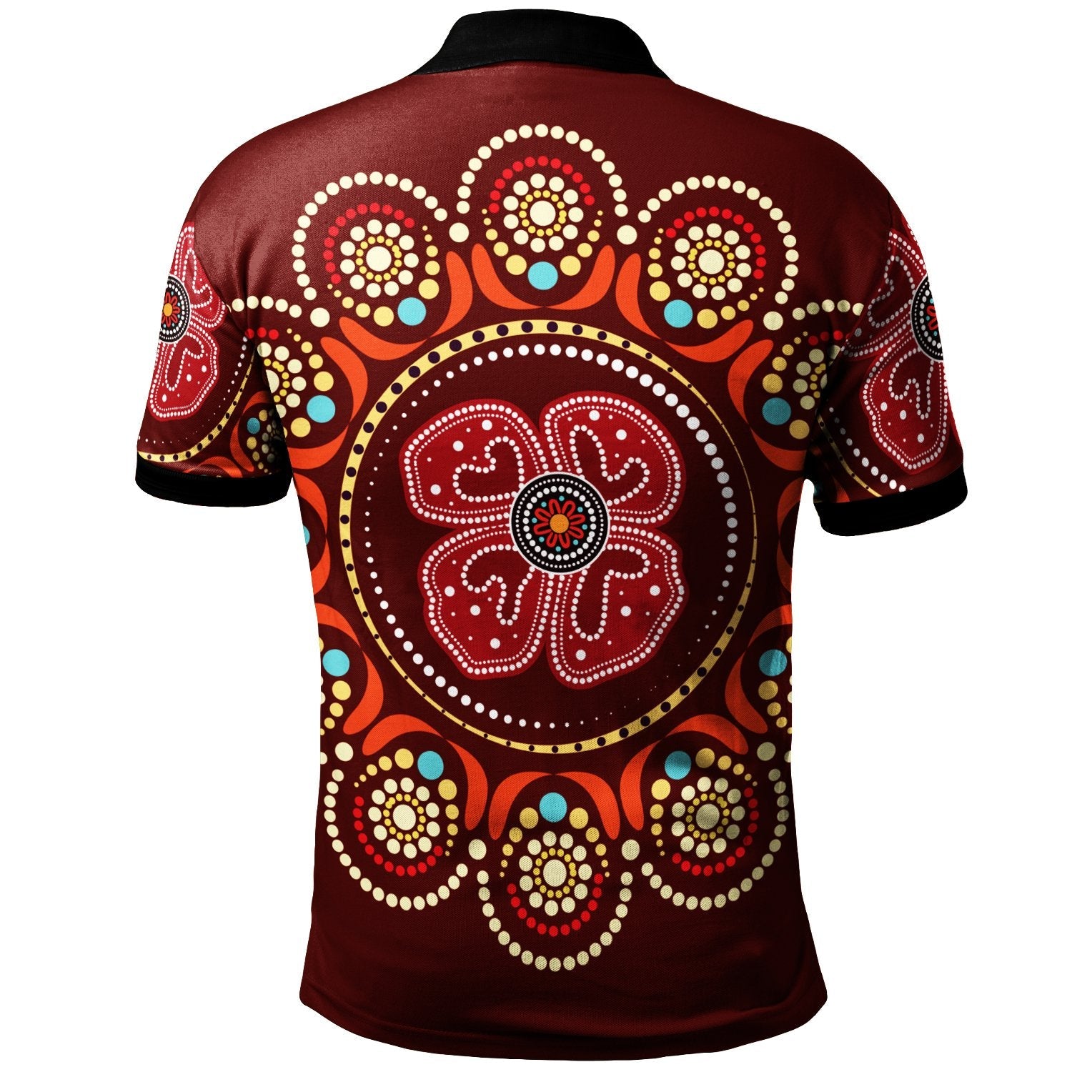 Aboriginal Polo Shirt - Aboriginal Dot Art Painting With Red Poppy Flower - Vibe Hoodie Shop