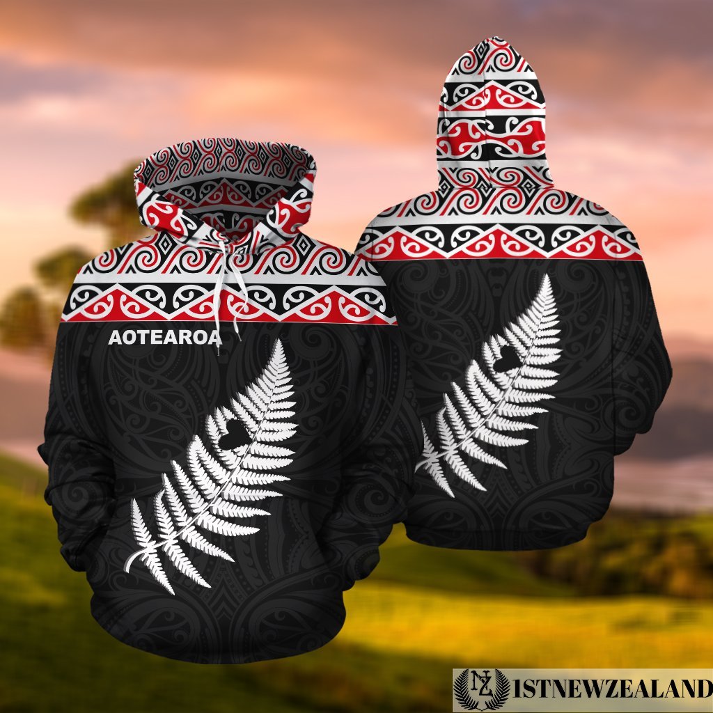 New Zealand Maori Hoodie, Aotearoa Silver Fern Pullover Hoodie - Vibe Hoodie Shop