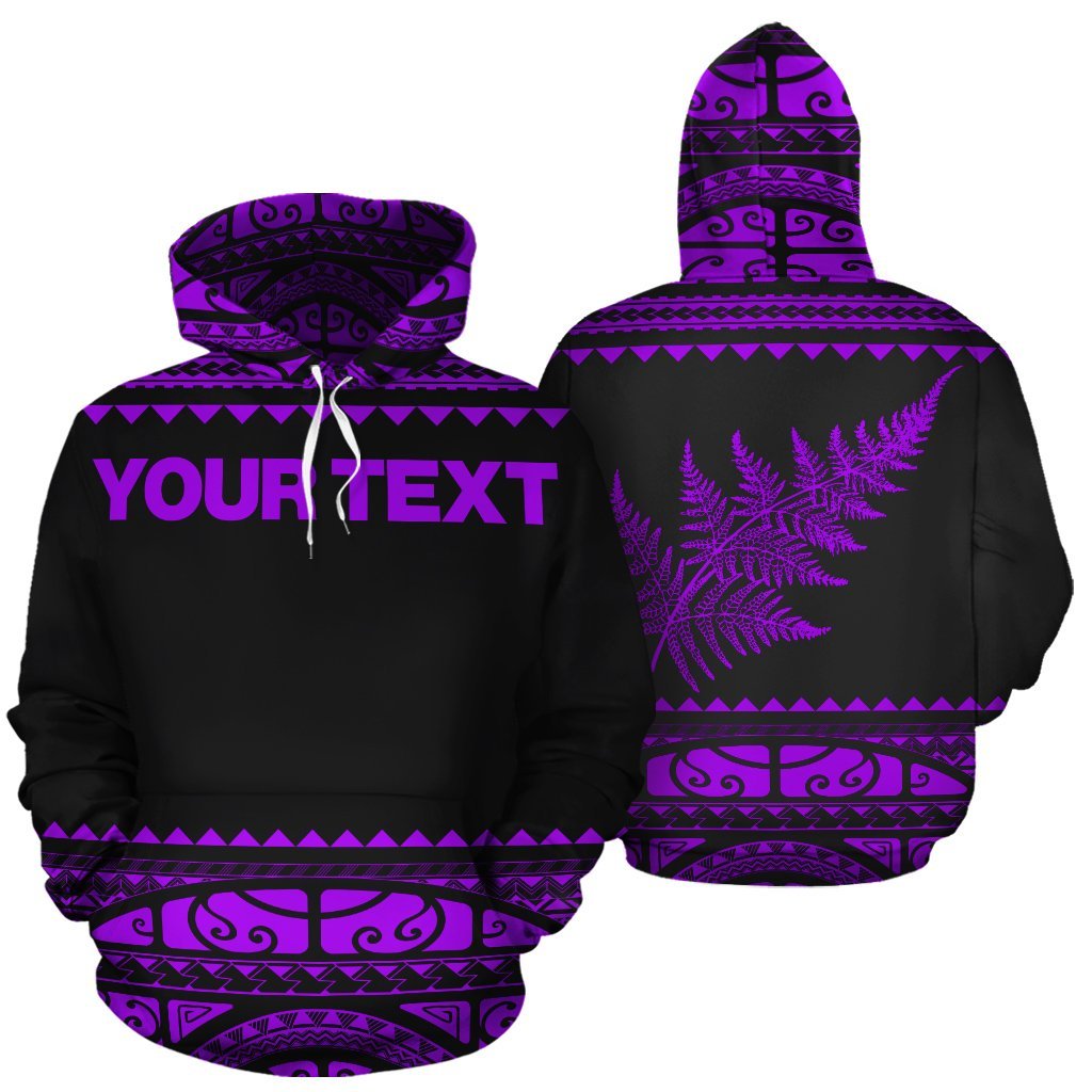 New Zealand Maori Hoodie, Aotearoa Silver Fern Pullover Hoodie Purple - Customized - Vibe Hoodie Shop