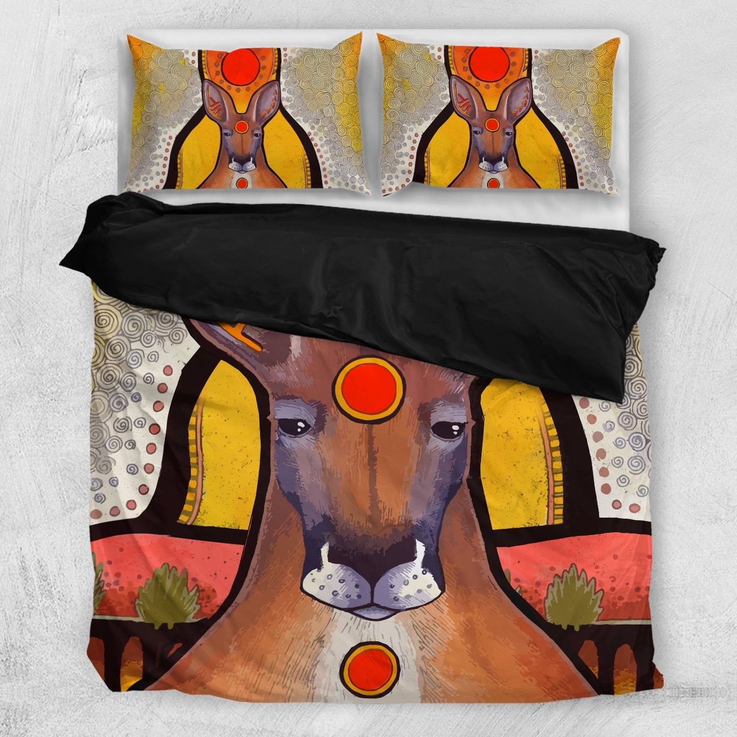 Kangaroo Bedding Sets, Aboriginal Patterns Sun Drawing Painting - Vibe Hoodie Shop