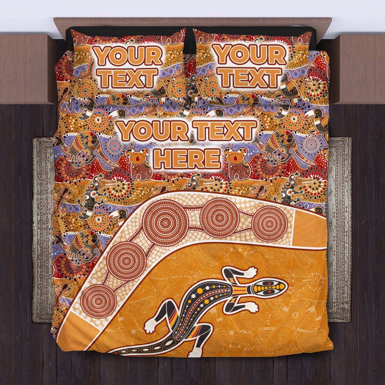 Aboriginal Bedding Sets, Lizard Patterns Boomerang Crocodile Kangaroo Custom - Vibe Hoodie Shop