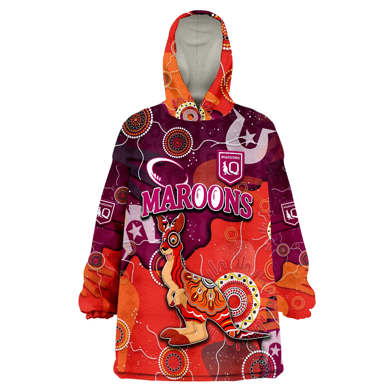 Queenslanders Rugby NAIDOC Week 2022 Aboriginal Style Wearable Blanket Hoodie - Vibe Hoodie Shop