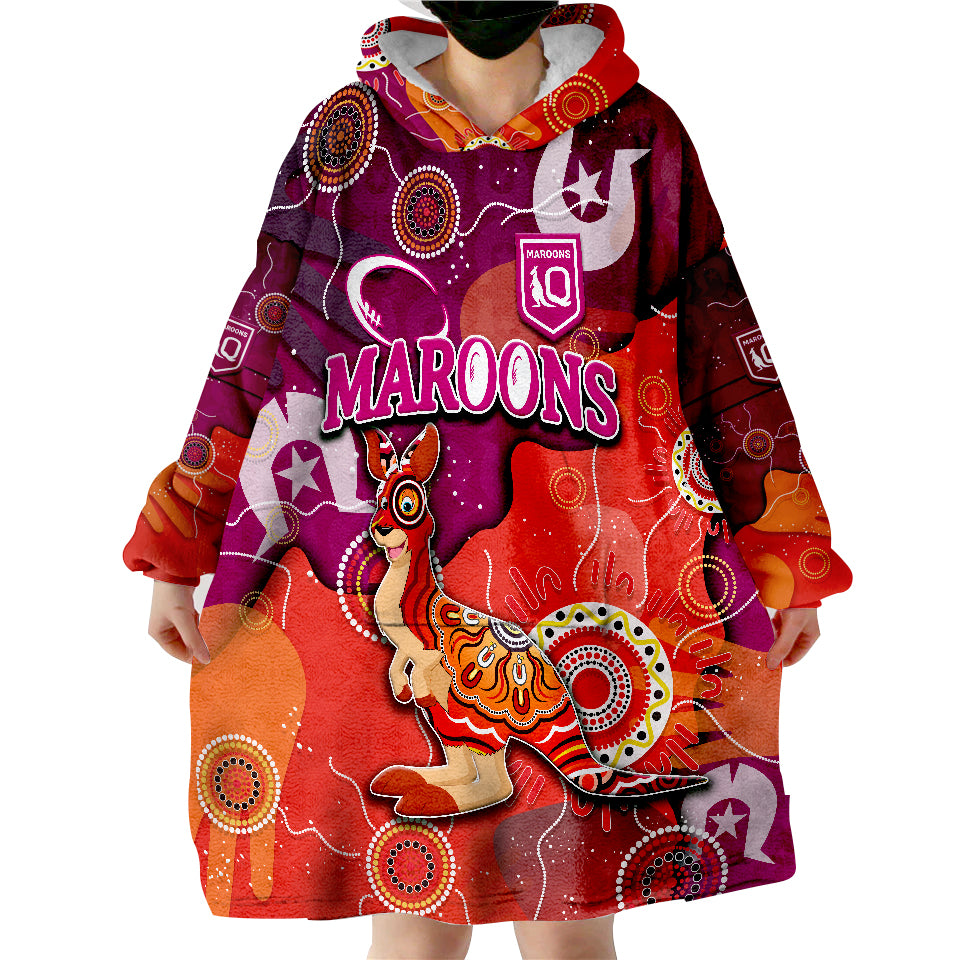 Queenslanders Rugby NAIDOC Week 2022 Aboriginal Style Wearable Blanket Hoodie - Vibe Hoodie Shop