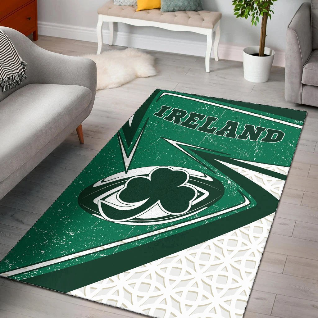 Ireland Rugby Area Rug - Celtic Shamrock and Rugby Ball - Vibe Hoodie Shop