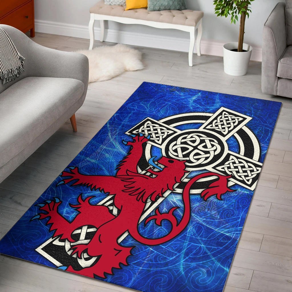 Scotland Celtic Area Rug - Celtic Cross and Rampant Skew Style - Vibe Hoodie Shop