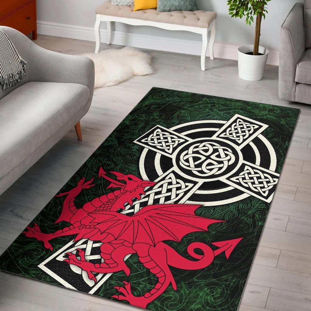 Wales Celtic Area Rug - Celtic Cross and Cymru Skew Style - Vibe Hoodie Shop