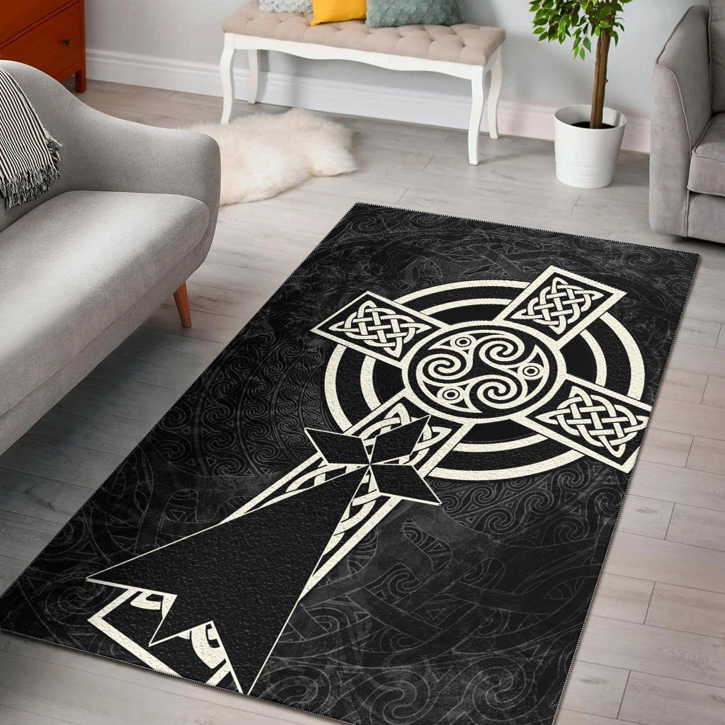 Brittany Celtic Area Rug - Celtic Cross and Stoat Ermine Skew Style - Vibe Hoodie Shop