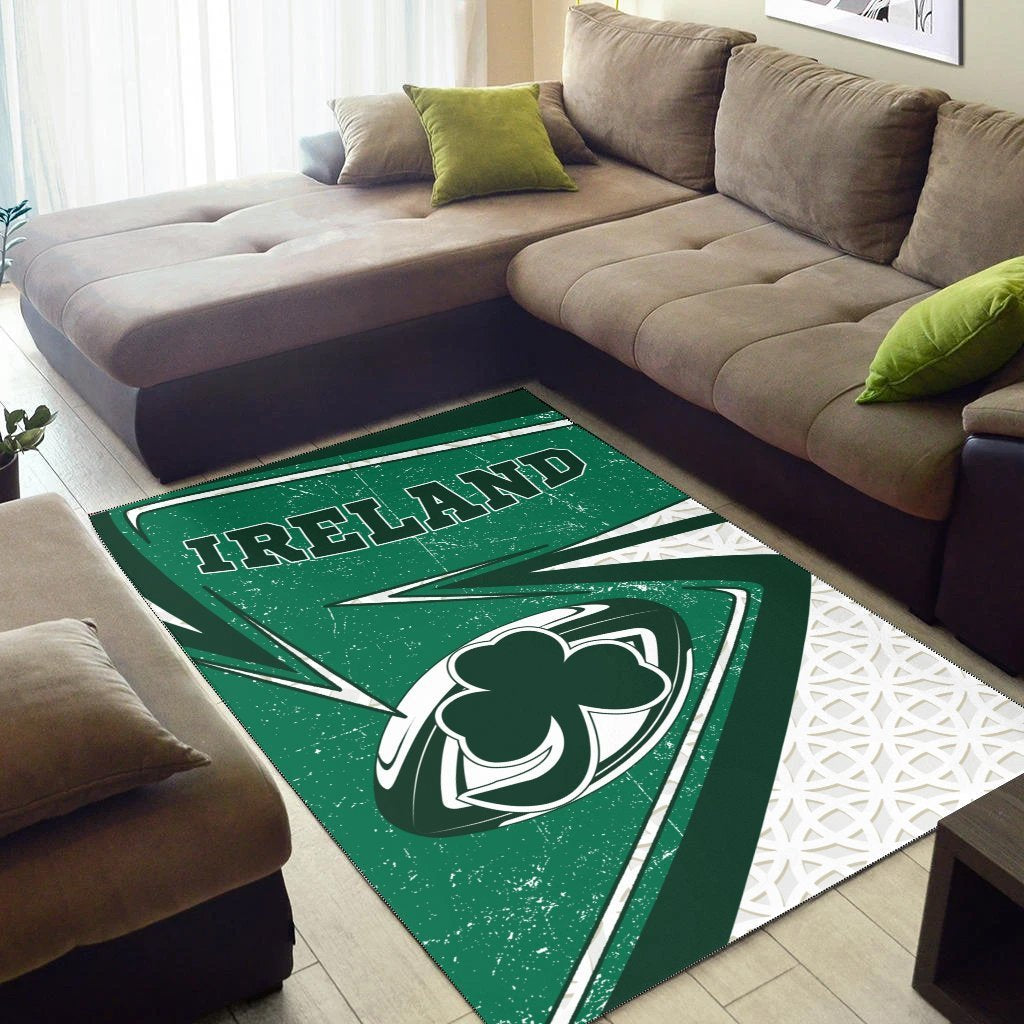 Ireland Rugby Area Rug - Celtic Shamrock and Rugby Ball - Vibe Hoodie Shop