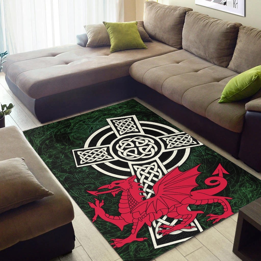 Wales Celtic Area Rug - Celtic Cross and Cymru Skew Style - Vibe Hoodie Shop