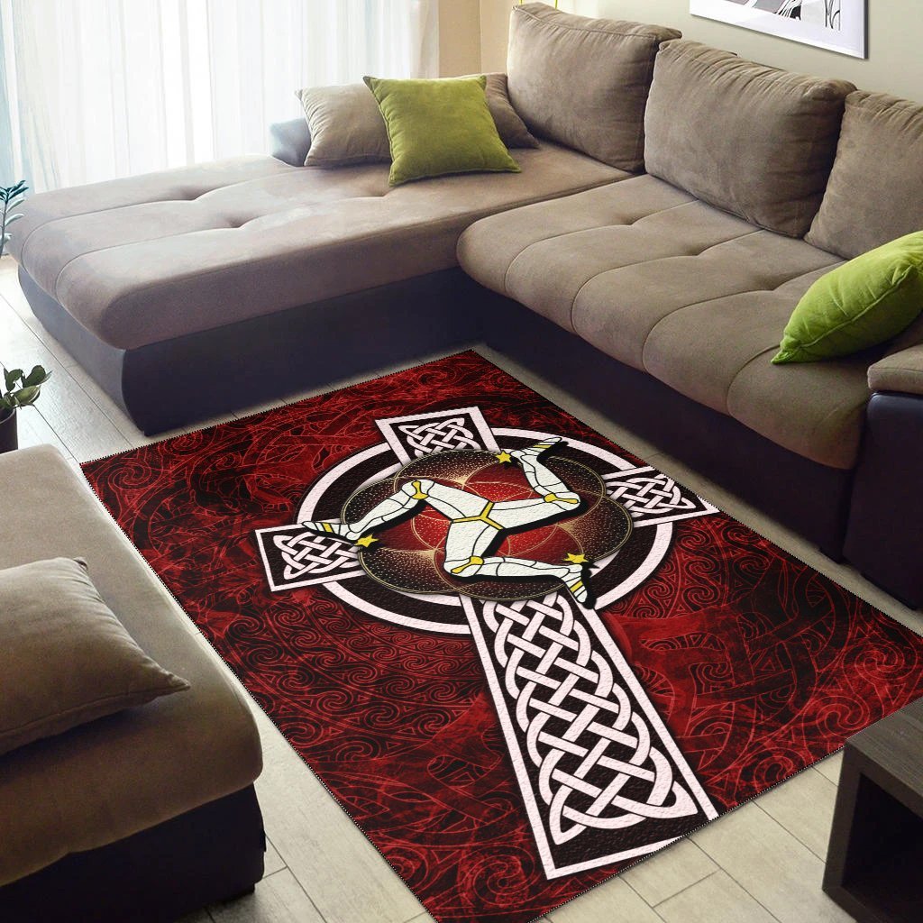 Isle Of Man Celtic Area Rug - Celtic Cross and Triskele Skew Style - Vibe Hoodie Shop