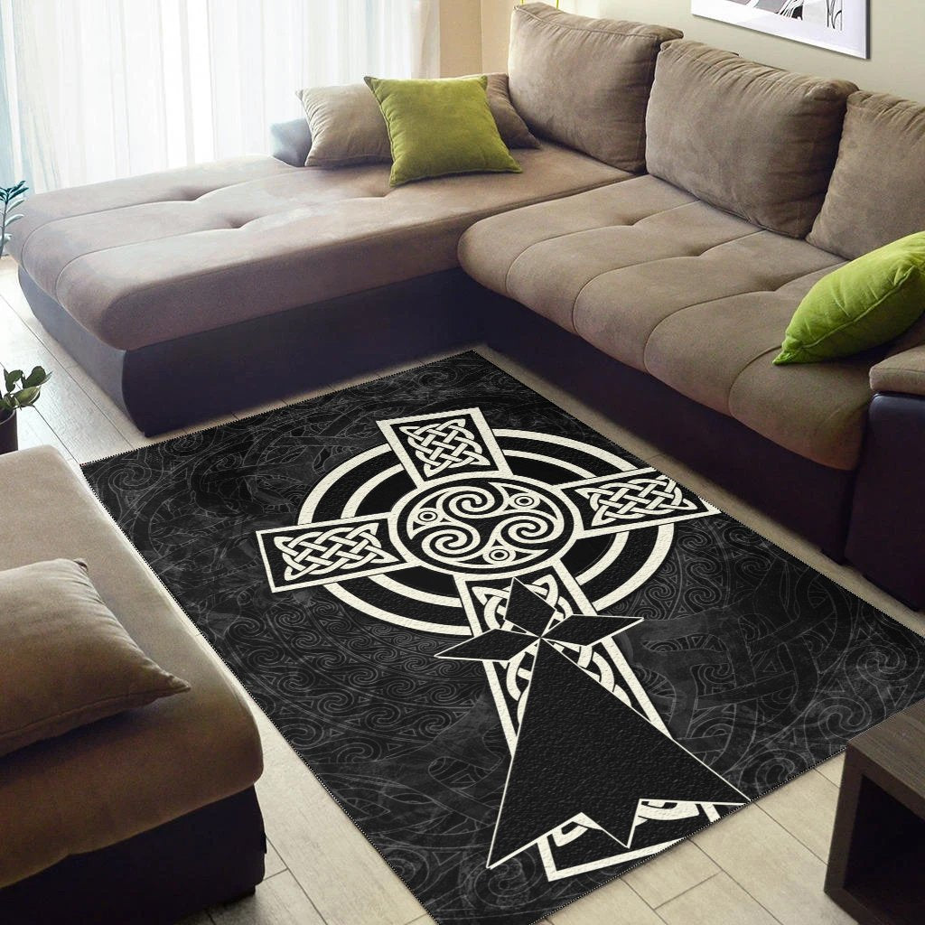 Brittany Celtic Area Rug - Celtic Cross and Stoat Ermine Skew Style - Vibe Hoodie Shop