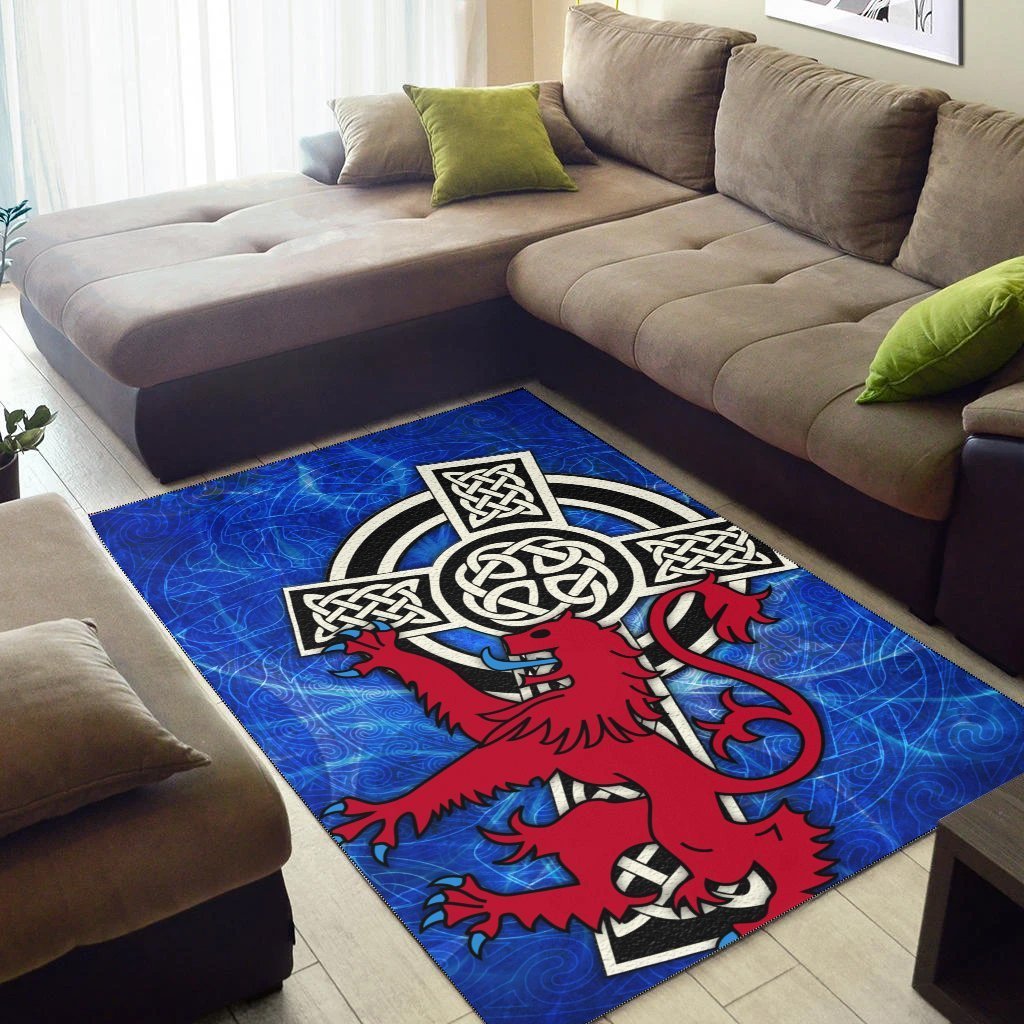 Scotland Celtic Area Rug - Celtic Cross and Rampant Skew Style - Vibe Hoodie Shop