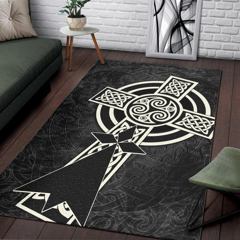 Brittany Celtic Area Rug - Celtic Cross and Stoat Ermine Skew Style - Vibe Hoodie Shop