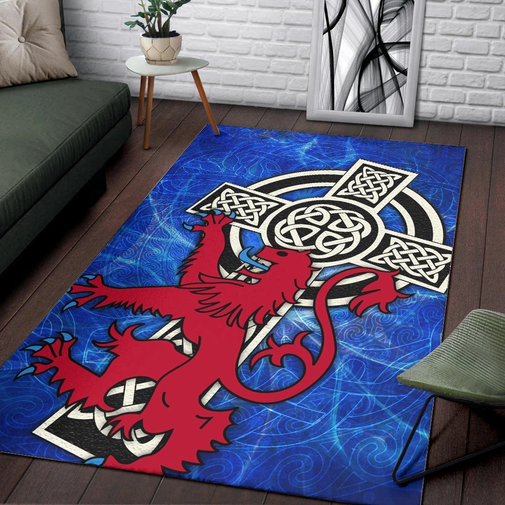 Scotland Celtic Area Rug - Celtic Cross and Rampant Skew Style - Vibe Hoodie Shop