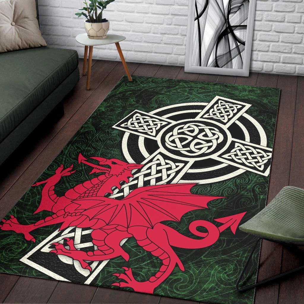 Wales Celtic Area Rug - Celtic Cross and Cymru Skew Style - Vibe Hoodie Shop