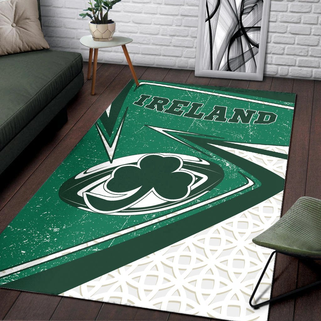 Ireland Rugby Area Rug - Celtic Shamrock and Rugby Ball - Vibe Hoodie Shop