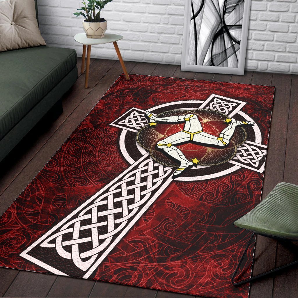 Isle Of Man Celtic Area Rug - Celtic Cross and Triskele Skew Style - Vibe Hoodie Shop