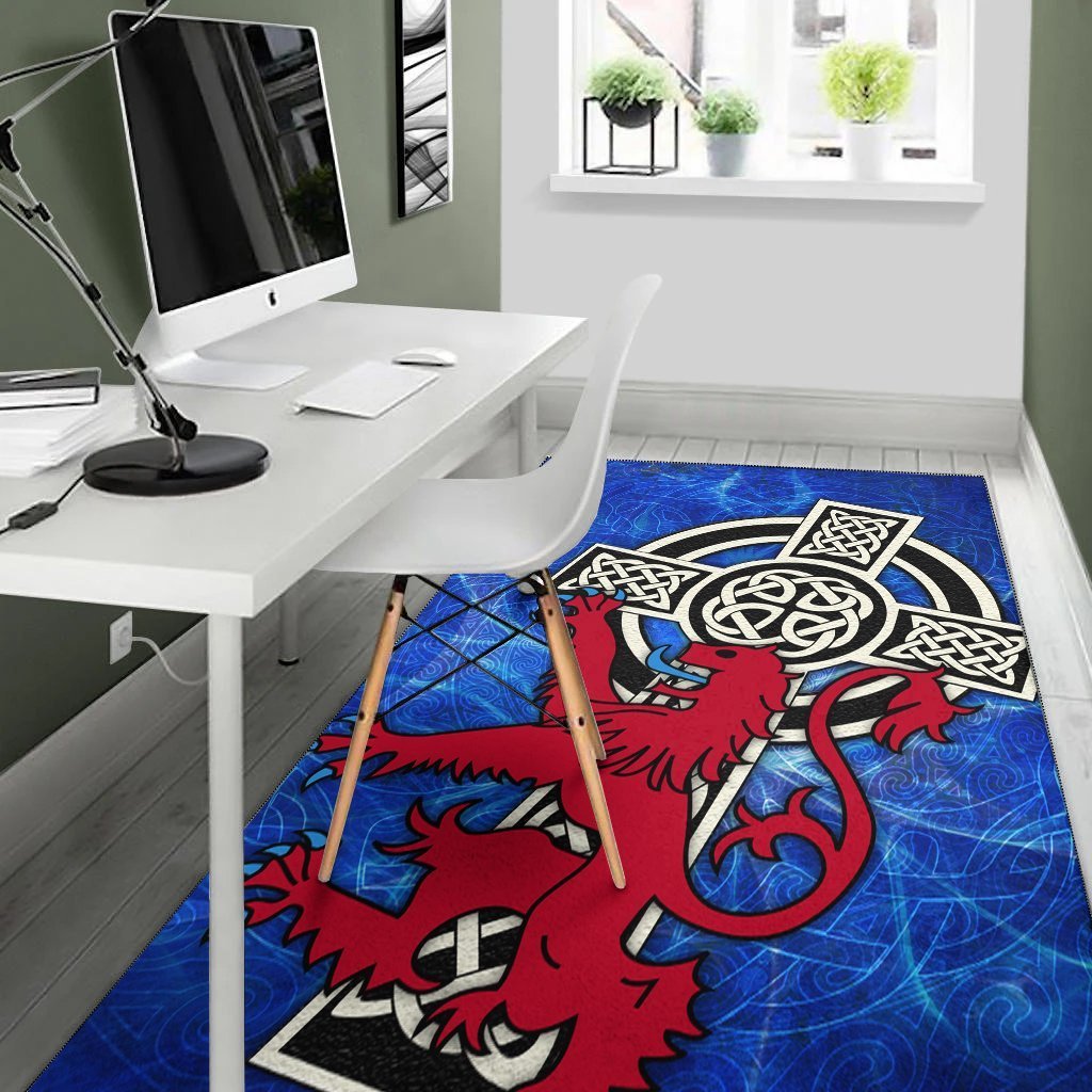 Scotland Celtic Area Rug - Celtic Cross and Rampant Skew Style - Vibe Hoodie Shop