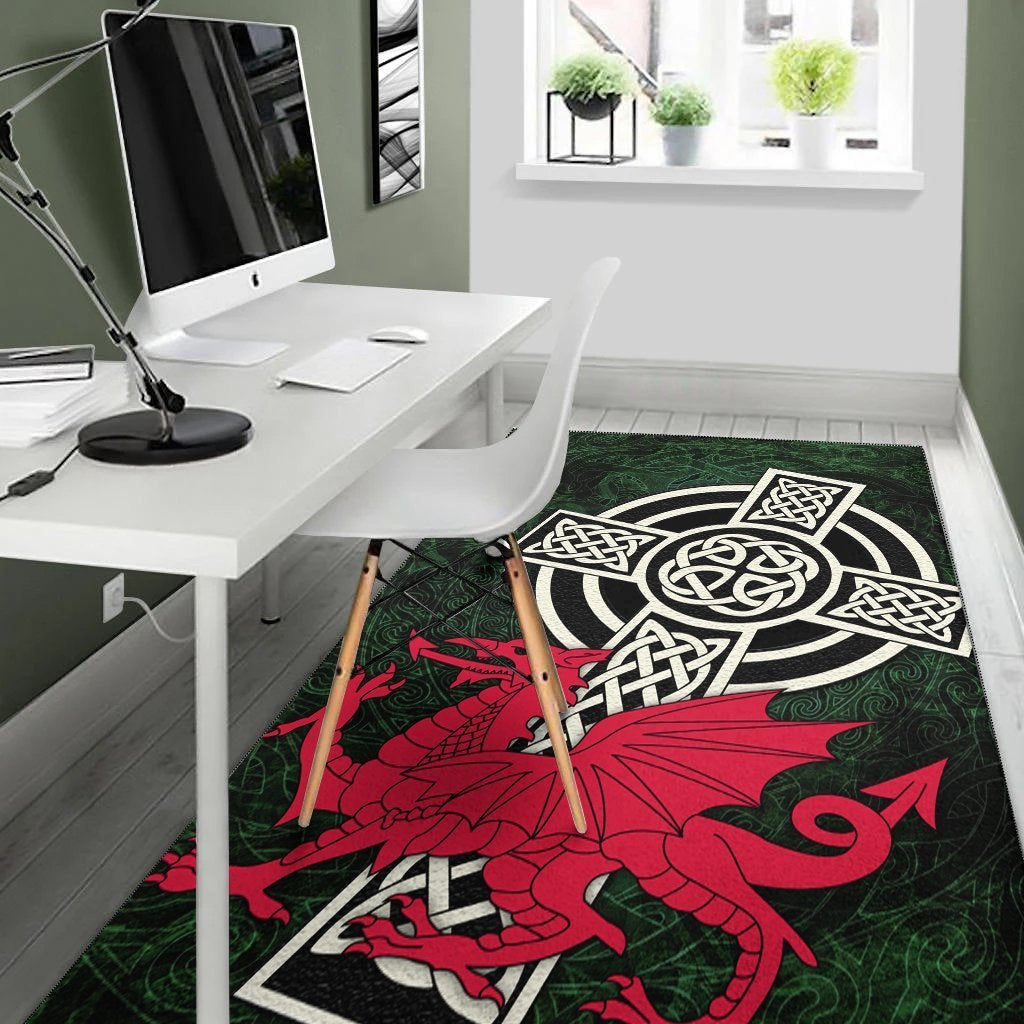 Wales Celtic Area Rug - Celtic Cross and Cymru Skew Style - Vibe Hoodie Shop