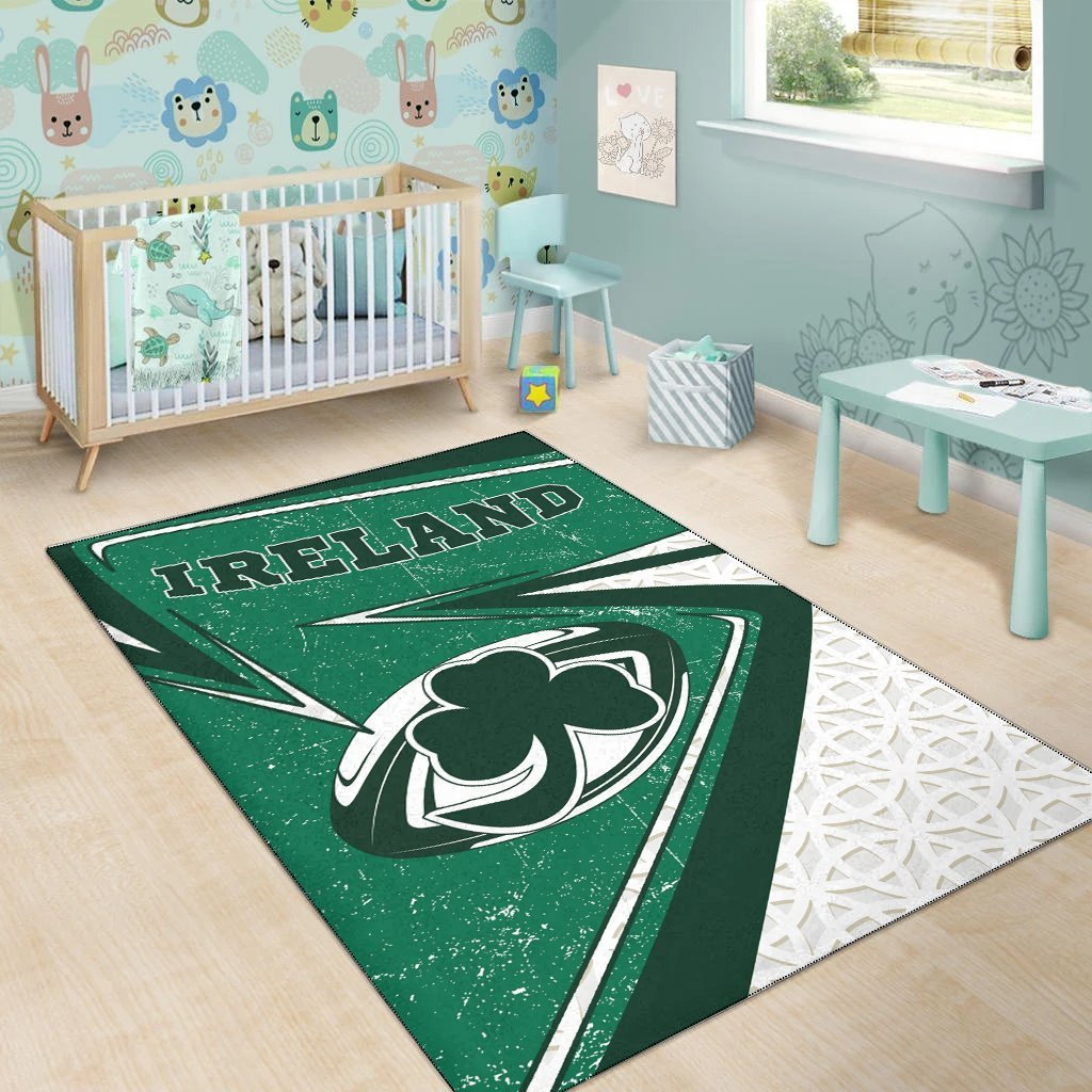 Ireland Rugby Area Rug - Celtic Shamrock and Rugby Ball - Vibe Hoodie Shop