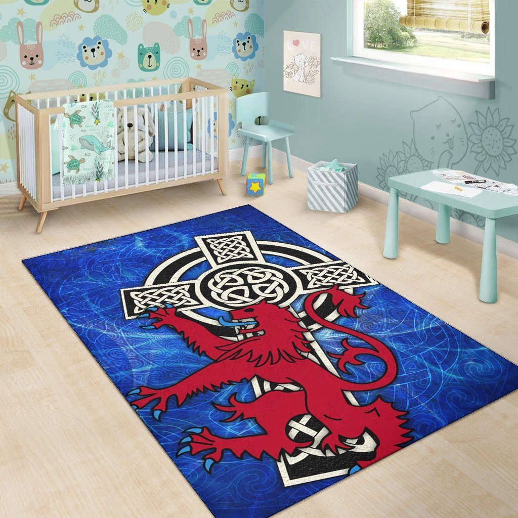 Scotland Celtic Area Rug - Celtic Cross and Rampant Skew Style - Vibe Hoodie Shop