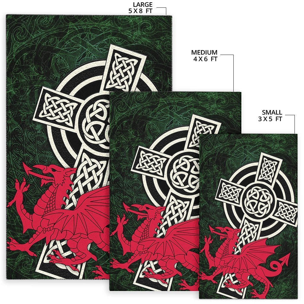 Wales Celtic Area Rug - Celtic Cross and Cymru Skew Style - Vibe Hoodie Shop