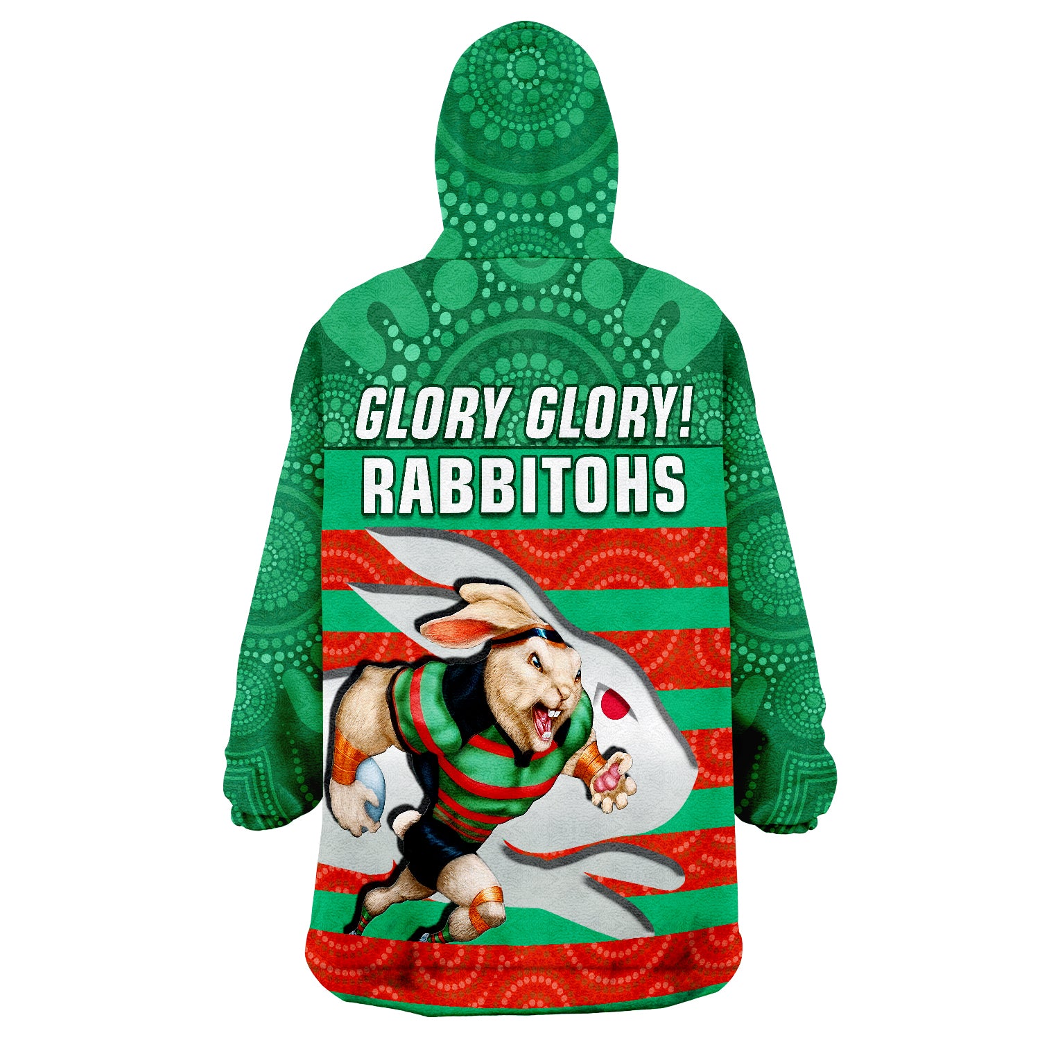 Rabbitohs Rugby Aboriginal Dot Painting Glory Glory Sporty Style Wearable Blanket Hoodie - Vibe Hoodie Shop