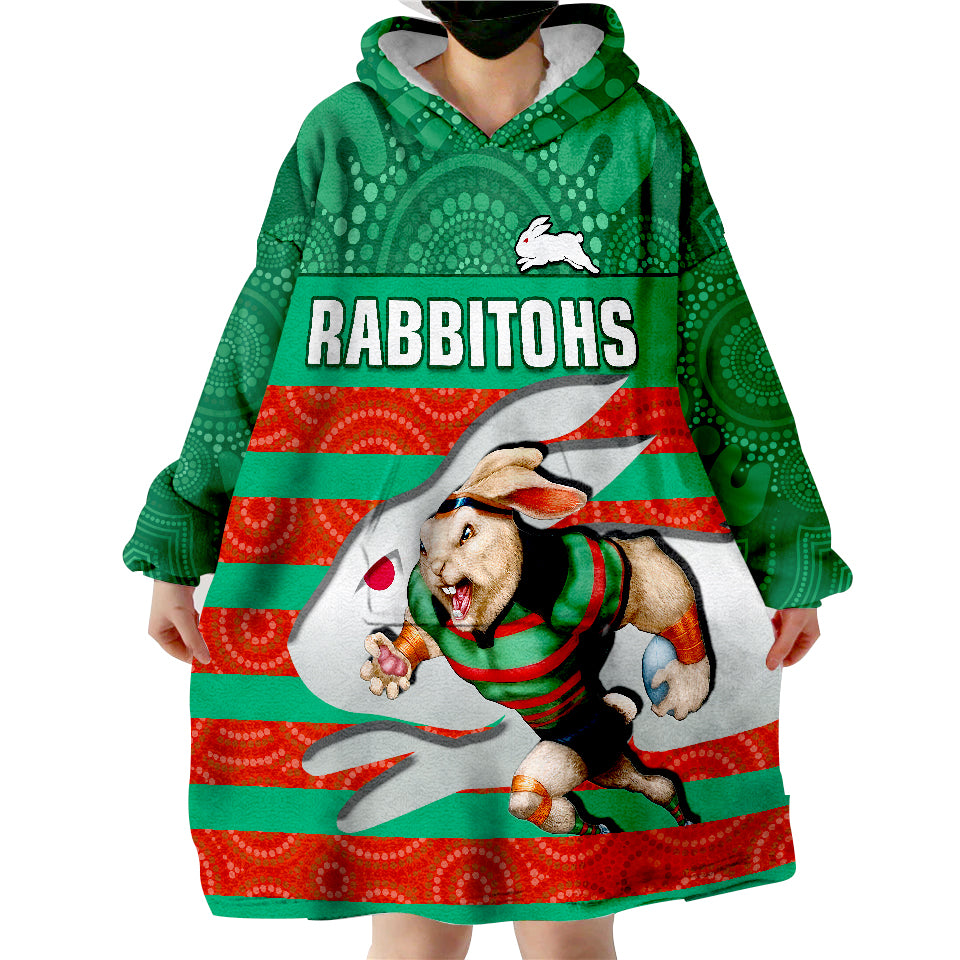 Rabbitohs Rugby Aboriginal Dot Painting Glory Glory Sporty Style Wearable Blanket Hoodie - Vibe Hoodie Shop
