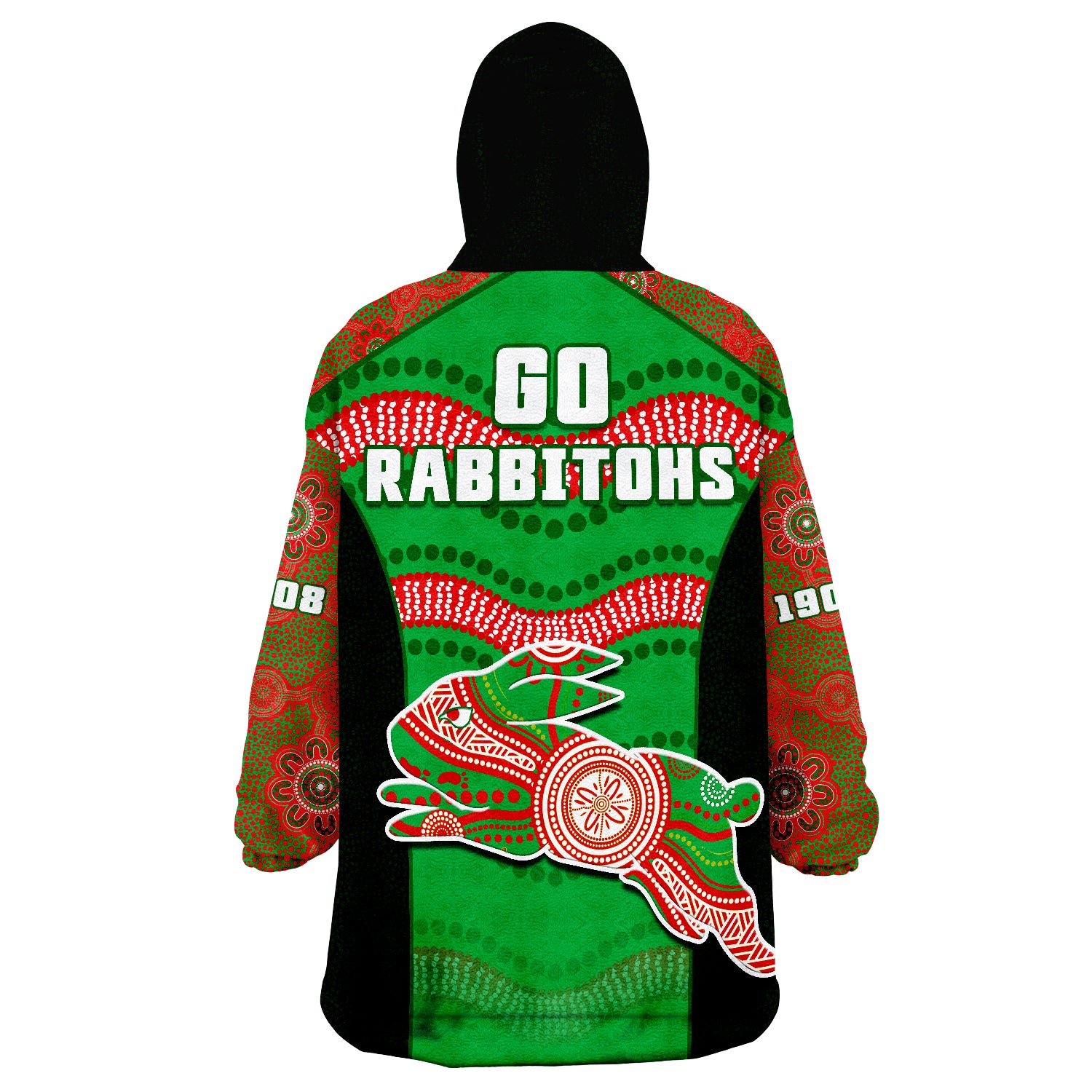 Rabbitohs Rugby Souths 1908 Aboriginal Dot Painting Go Bunnies Wearable Blanket Hoodie - Vibe Hoodie Shop