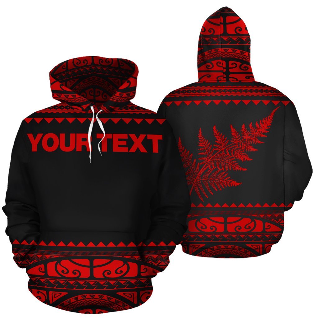 New Zealand Maori Hoodie, Aotearoa Silver Fern Pullover Hoodie Red - Customized - Vibe Hoodie Shop