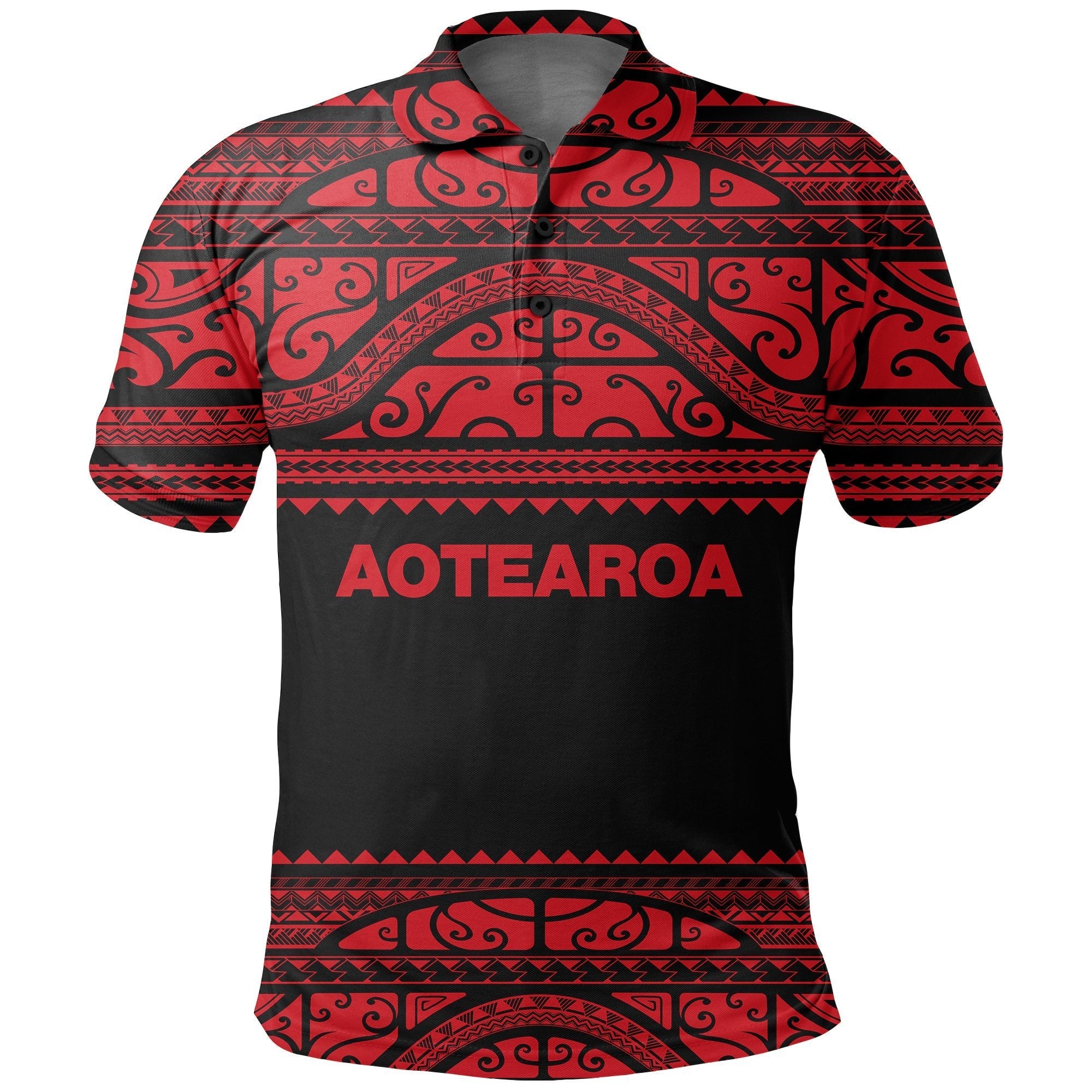 Aotearoa New Zealand Maori Polo Shirt Silver Fern - Red - Vibe Hoodie Shop