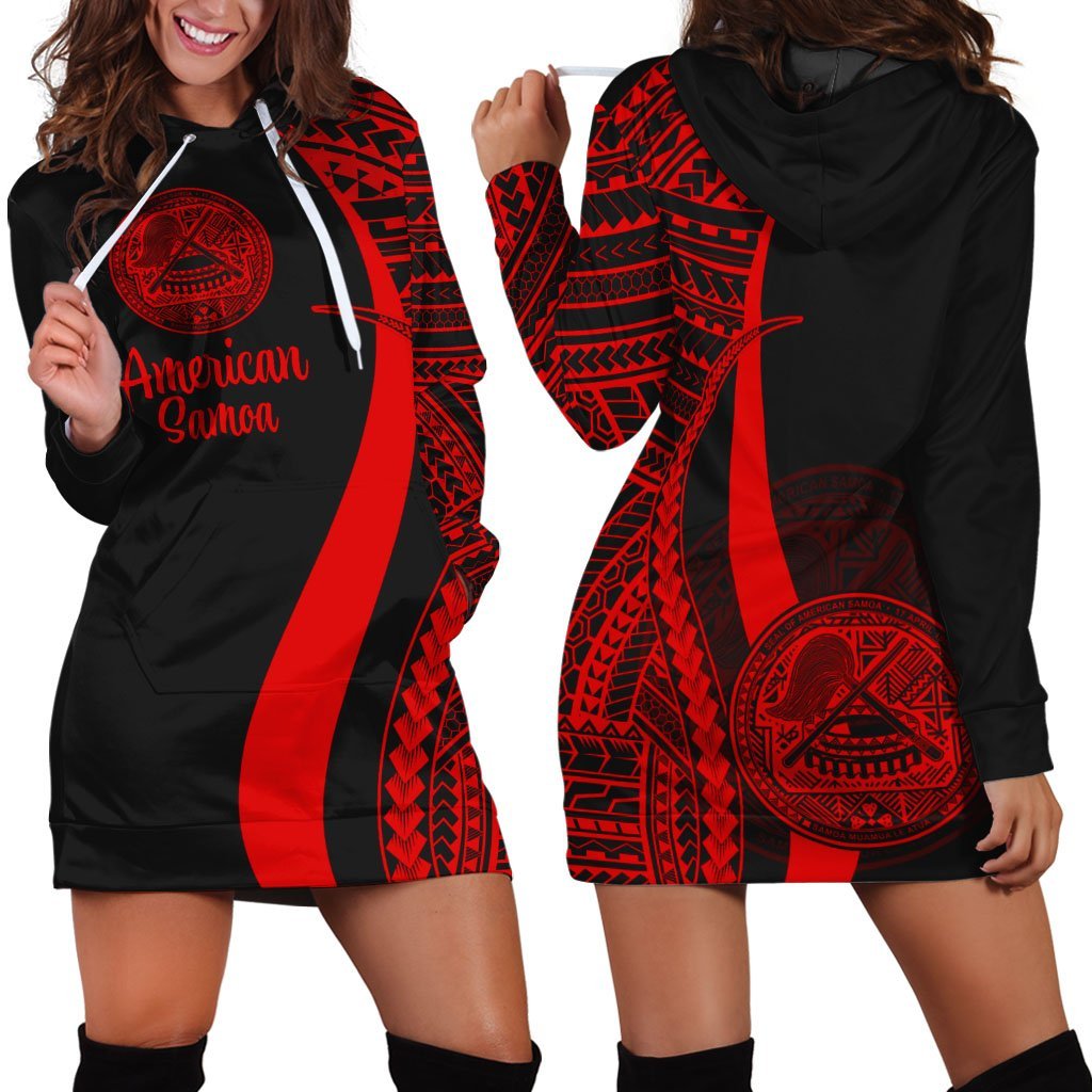 American Samoa Women's Hoodie Dress - Red Polynesian Tentacle Tribal Pattern - Vibe Hoodie Shop