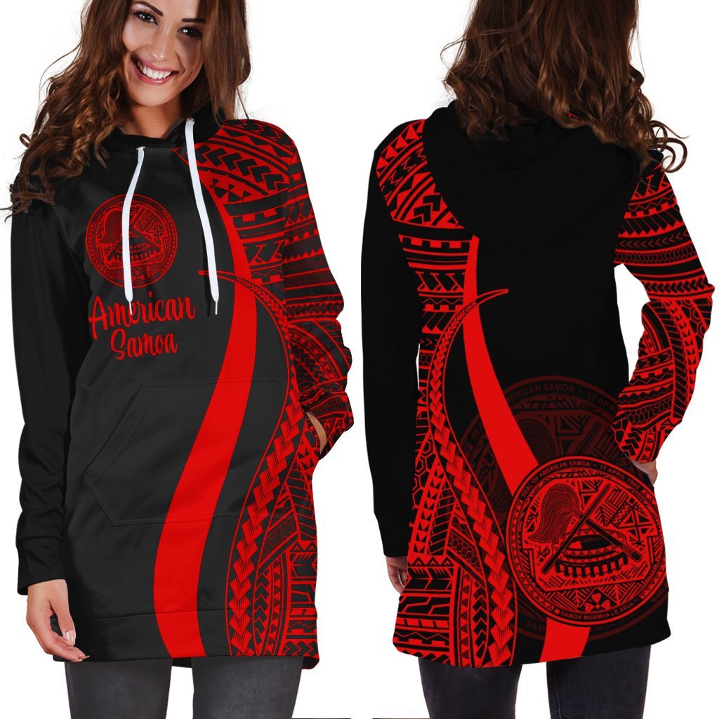 American Samoa Women's Hoodie Dress - Red Polynesian Tentacle Tribal Pattern - Vibe Hoodie Shop