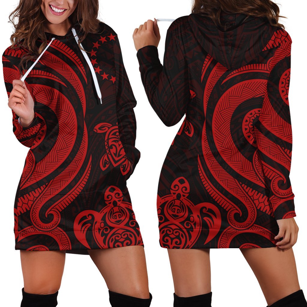 Cook Islands Women Hoodie Dress - Red Tentacle Turtle - Vibe Hoodie Shop