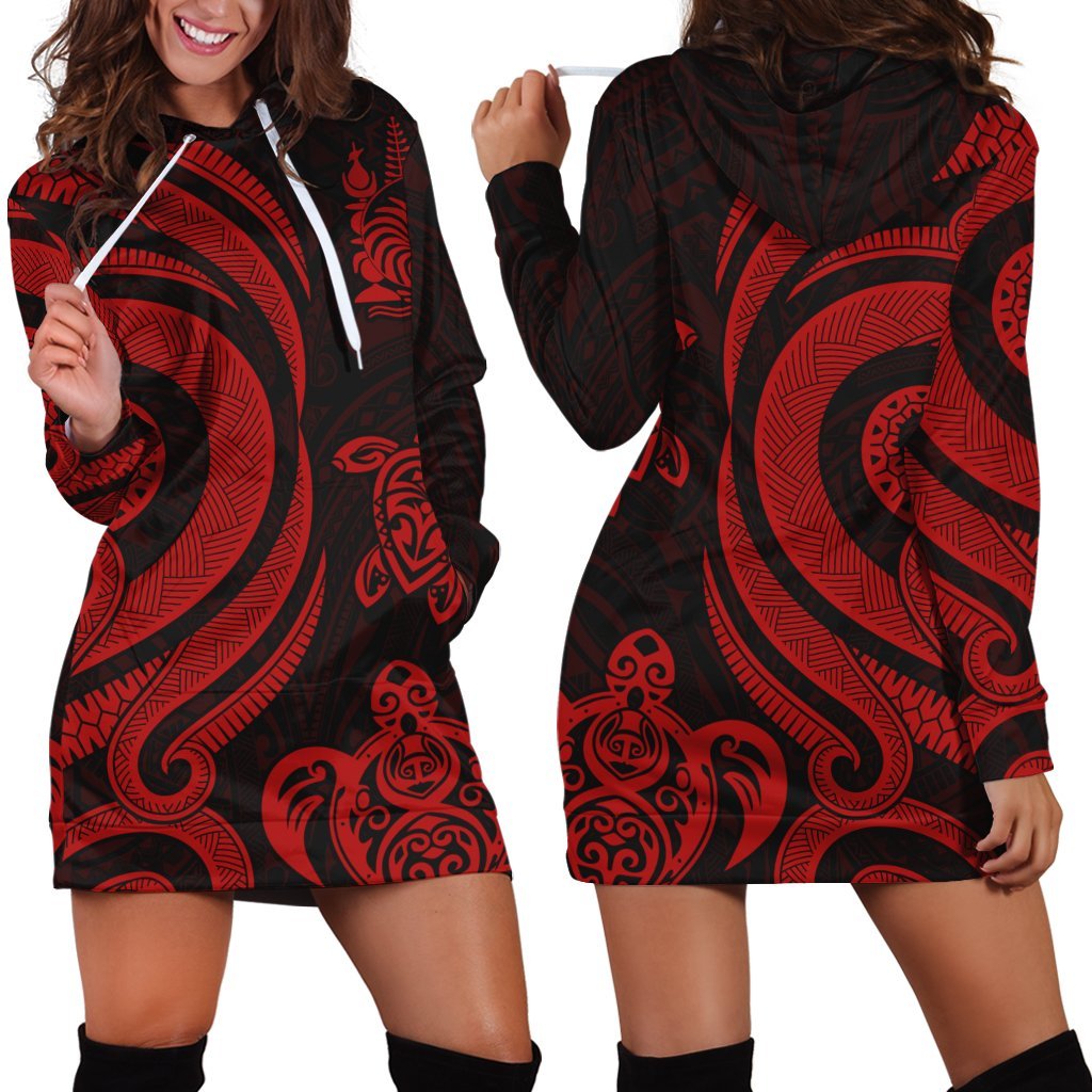New Caledonia Women Hoodie Dress - Red Tentacle Turtle - Vibe Hoodie Shop