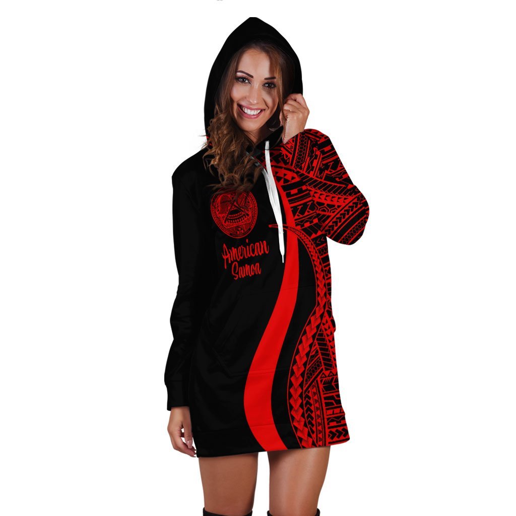 American Samoa Women's Hoodie Dress - Red Polynesian Tentacle Tribal Pattern - Vibe Hoodie Shop