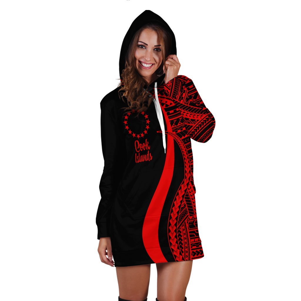 Cook Islands Women's Hoodie Dress - Red Polynesian Tentacle Tribal Pattern - Vibe Hoodie Shop