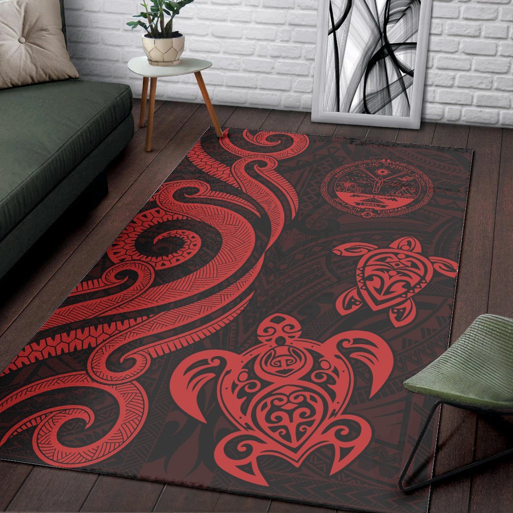 Marshall Islands Area Rug - Red Tentacle Turtle Crest - Vibe Hoodie Shop