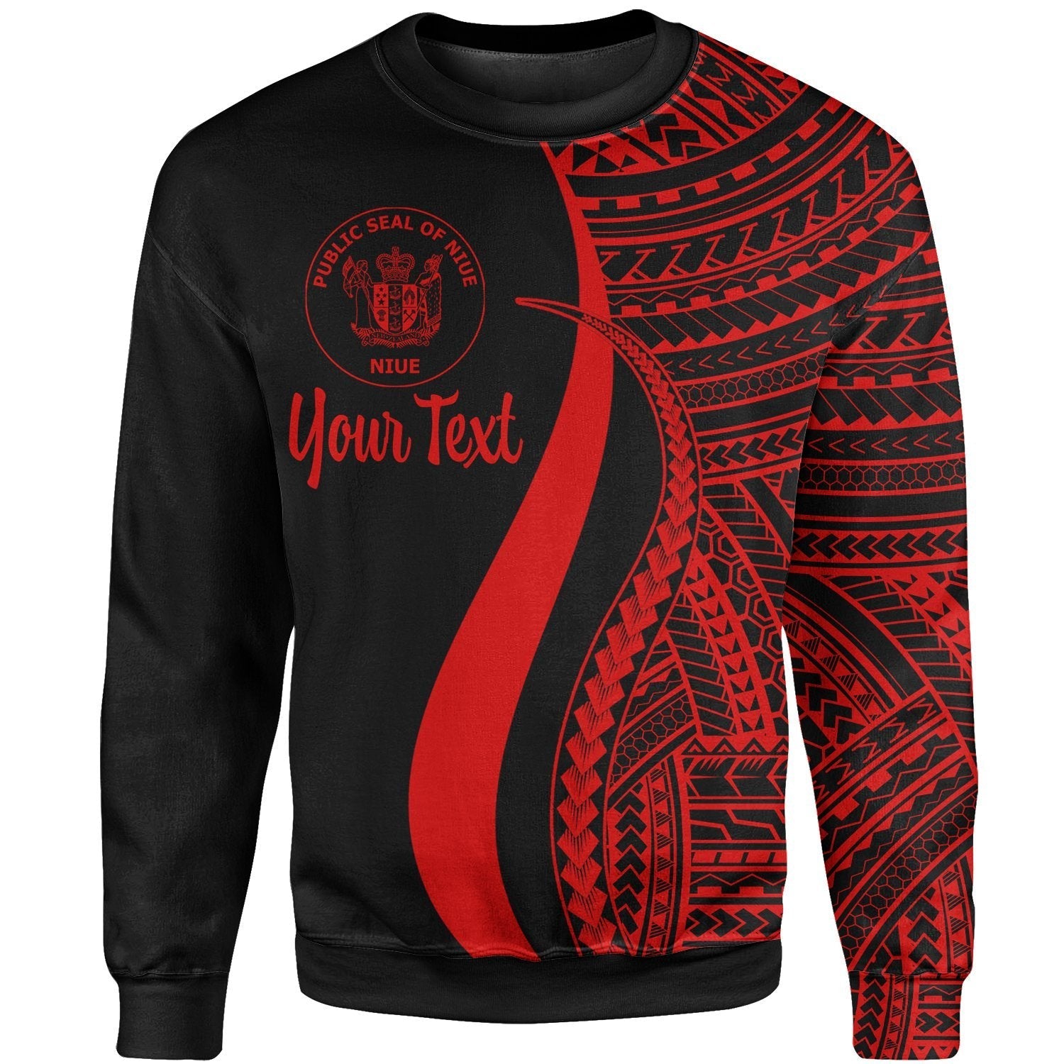 Niue Custom Personalised Sweatshirt - Red Polynesian Tentacle Tribal Pattern - Vibe Hoodie Shop